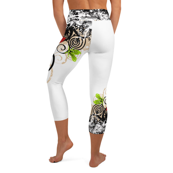 Red Flowers Yoga Capri Leggings