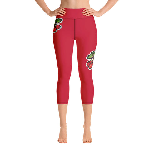 Cherry Red Yoga Capri Leggings