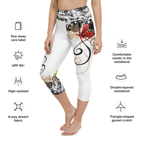 Red Flowers Yoga Capri Leggings