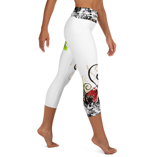 Red Flowers Yoga Capri Leggings