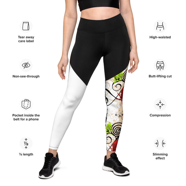 Red Flower Sports Leggings