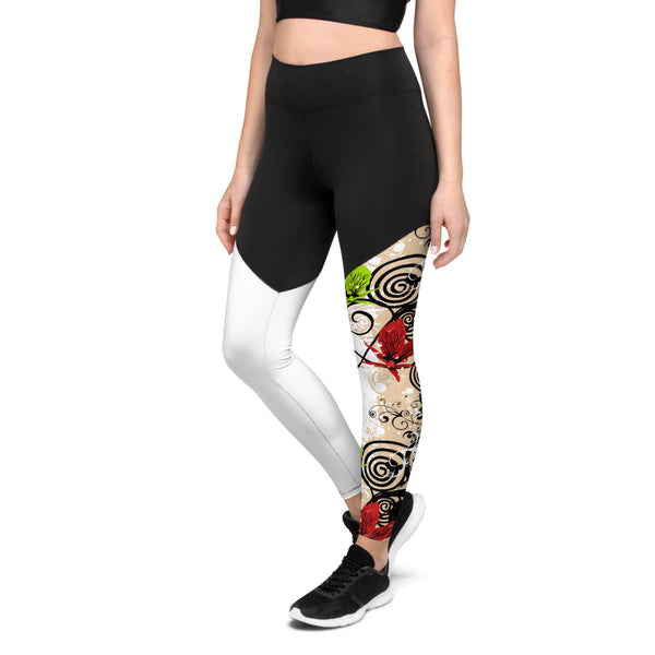 Red Flower Sports Leggings