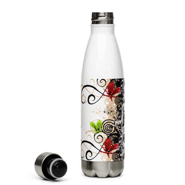 Red Flower Stainless Steel Water Bottle