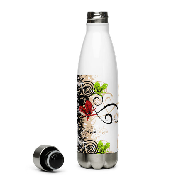 Red Flower Stainless Steel Water Bottle